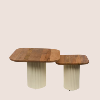 Bouts de canapé en bois d'acacia et métal beige (set de 2) BETH - HELLIN