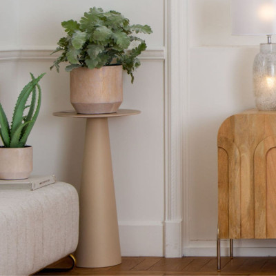 Sellette ronde en céramique et pied central beige D40 CAMILLE - HELLIN