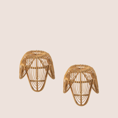 Tabouret rond en rotin naturel (lot de 2) - HELLIN