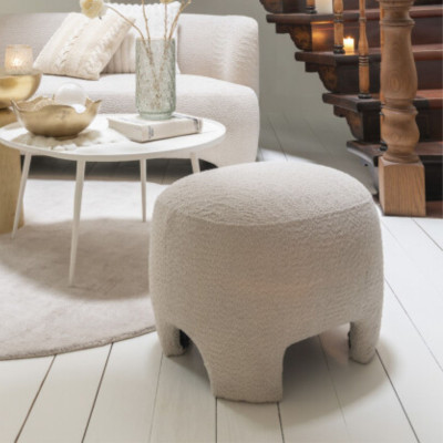 Pouf en tissu bouclette blanc - Hellin