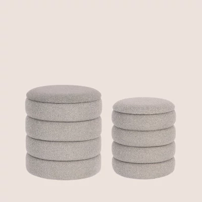 Pouf contemporain rond en tissu bouclette (set de 2) KARENINE - HELLIN