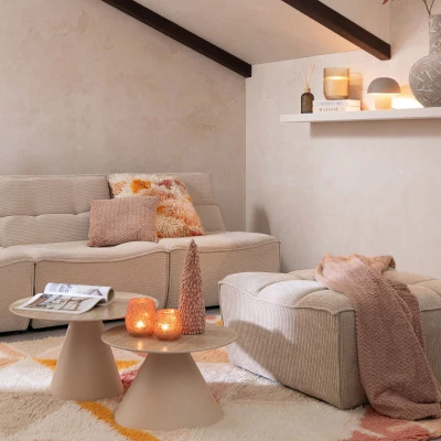 Pouf rectangulaire lounge en velours côtelé LORENZO - HELLIN