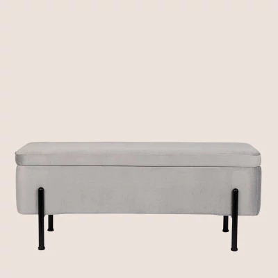 Banc coffre 2 places en velours et piétement noir NINA - HELLIN