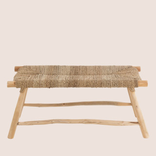 Banc artisanal en teck et jonc de mer 2 personnes L100 CHAM- HELLIN