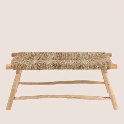 Banc artisanal en teck et jonc de mer 2 personnes L100 CHAM- HELLIN