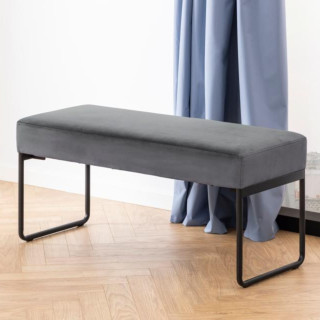 Banc en velours gris et pieds en métal L95 VOLEK - HELLIN