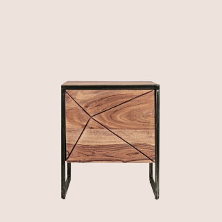 Table de chevet en bois de manguier et métal 1 porte ELEANOR