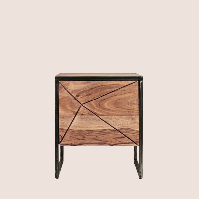 Table de chevet en bois de manguier et métal 1 porte ELEANOR