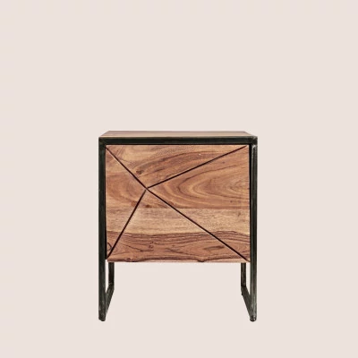 Table de chevet en bois de manguier et métal 1 porte ELEANOR