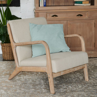 Fauteuil Vintage en lin avec accoudoirs bois  - HELLIN