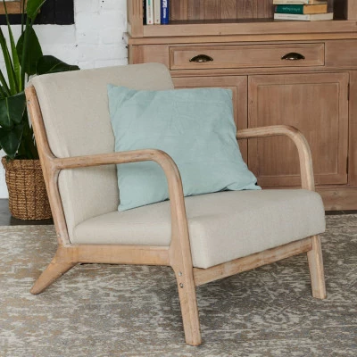 Fauteuil Vintage en lin avec accoudoirs bois  - HELLIN