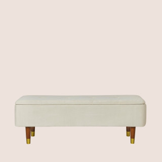 Banc coffre 2 places en velours et piétement en bois RIKA - HELLIN