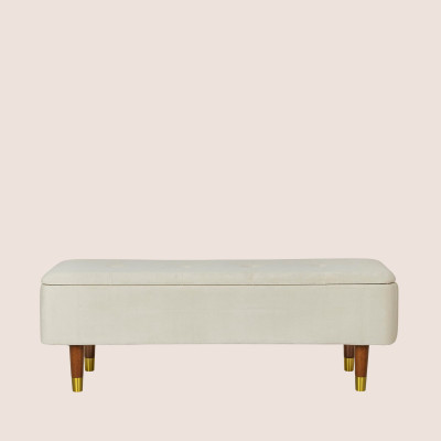 Banc coffre 2 places en velours et piétement en bois RIKA - HELLIN