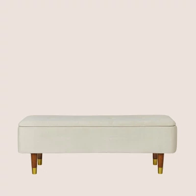 Banc coffre 2 places en velours et piétement en bois RIKA - HELLIN