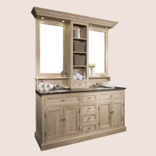 Ensemble salle de bain : double vasque, miroir, éclairage