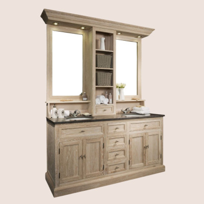 Ensemble salle de bain : double vasque, miroir, éclairage