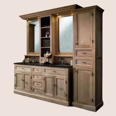 Ensemble salle de bain : meuble vasque, colonne et miroirs