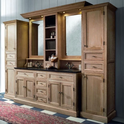 Ensemble salle de bain : meuble vasque, colonnes, miroirs