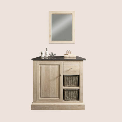 Ensemble salle de bain : Meuble vasque en pierre et miroir