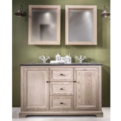 Ensemble salle de bain : meuble double vasque et deux armoires