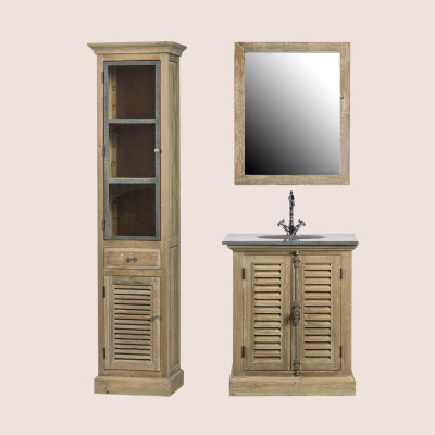 Ensemble salle de bain : Meuble simple vasque, colonne et miroir