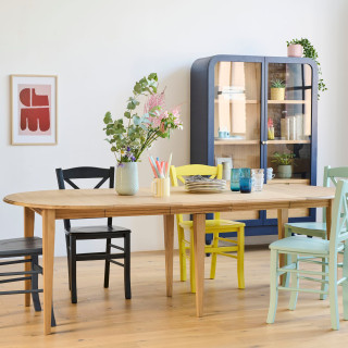 Table ronde extensible Victoria : trois rallonges et pied renfort