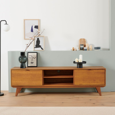 Meuble TV bas de style rétro / Fabrication chêne massif | Hellin