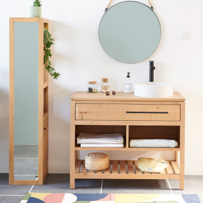 Colonne de salle de bain en chêne avec miroir 3 niche 1 porte - HELLIN