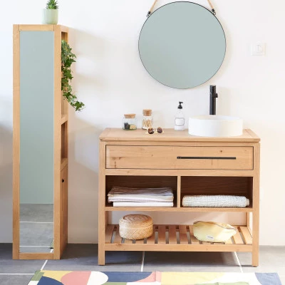 Colonne de salle de bain en chêne avec miroir 3 niche 1 porte - HELLIN