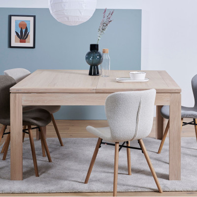 Table carrée extensible en chêne massif blanchi - Hellin