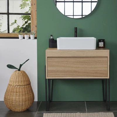 Meuble sous vasque en bois et métal Brighton / 80 centimètres