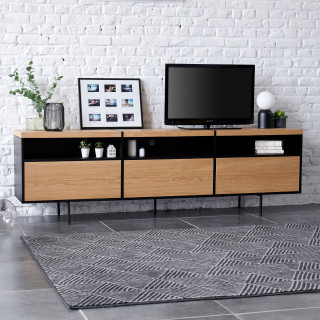 Meuble TV bas moderne de rangement en bois et métal | Hellin