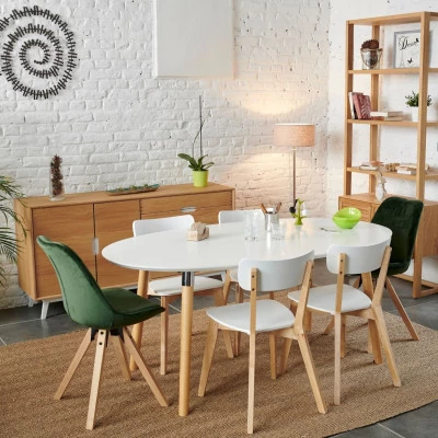 Table ovale extensible de style scandinave : blanc, bois | Hellin