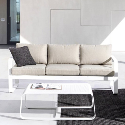 Canapé de jardin 3 places en métal et coussins tissu ETRETAT - HELLIN