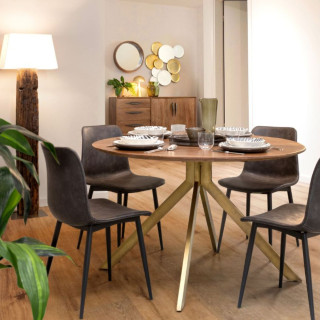 Table à manger ronde en manguier et pied laqué laiton L120 RINGO - HELLIN