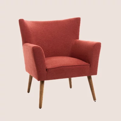 Fauteuil à accoudoirs en tissu uni et pieds en bois HERON - HELLIN