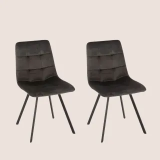Chaise en velours peau de pêche et en métal noir ( lot de 2) OLIVIA - HELLIN