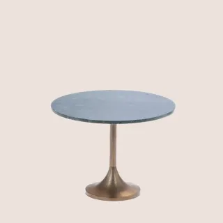 Bout de canapé tulipe en métal doré et marbre vert D55 -HELLIN