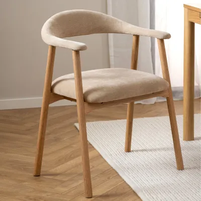 Lot de 2 chaises nordiques en chêne tissu beige chenillé ELYA - HELLIN