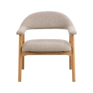 Fauteuil avec accoudoirs en chêne et tissu bouclette beige ELYA - HELLIN