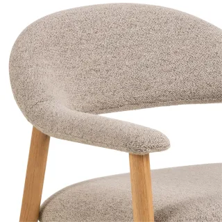 Fauteuil avec accoudoirs en chêne et tissu bouclette beige ELYA - HELLIN