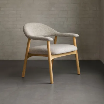 Fauteuil avec accoudoirs en chêne et tissu bouclette beige ELYA - HELLIN