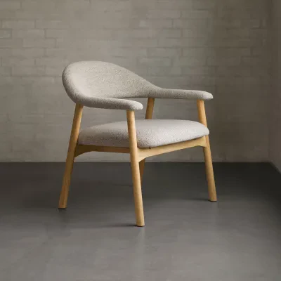 Fauteuil avec accoudoirs en chêne et tissu bouclette beige ELYA - HELLIN