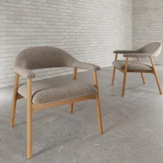 Fauteuil avec accoudoirs en chêne et tissu bouclette beige ELYA - HELLIN