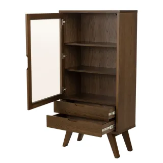 Vitrine scandinave en chêne fumé 1 porte 2 tiroirs ALISIA - HELLIN