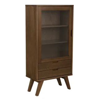 Vitrine scandinave en chêne fumé 1 porte 2 tiroirs ALISIA - HELLIN