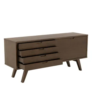 Buffet bas scandinave en chêne fumé 4 tiroirs 1 porte L160 ALISIA - HELLIN