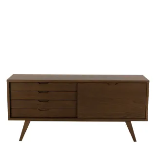 Buffet bas scandinave en chêne fumé 4 tiroirs 1 porte L160 ALISIA - HELLIN