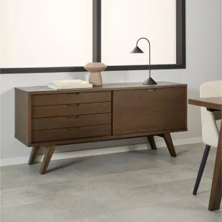 Buffet bas scandinave en chêne fumé 4 tiroirs 1 porte L160 ALISIA - HELLIN