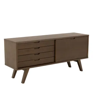 Buffet bas scandinave en chêne fumé 4 tiroirs 1 porte L160 ALISIA - HELLIN